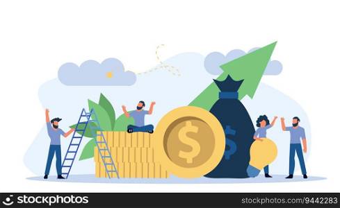 People review money vector analytics application communication business. Employee building finance with arrow and coins concept illustration icon management. Bank report tax data investment chart
