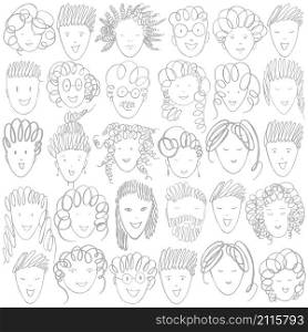 People&rsquo;s faces.Vector background.. People&rsquo;s faces.Vector sketch illustration.