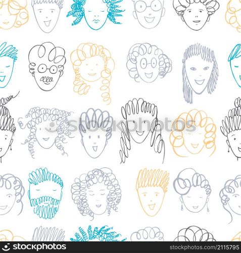 People&rsquo;s faces. Vector seamless pattern.. People&rsquo;s faces.Vector sketch illustration.