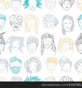 People&rsquo;s faces. Vector seamless pattern.. People&rsquo;s faces.Vector sketch illustration.