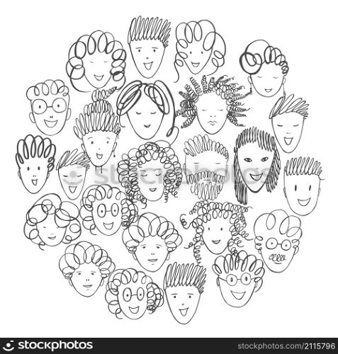 People&rsquo;s faces.Vector sketch illustration.