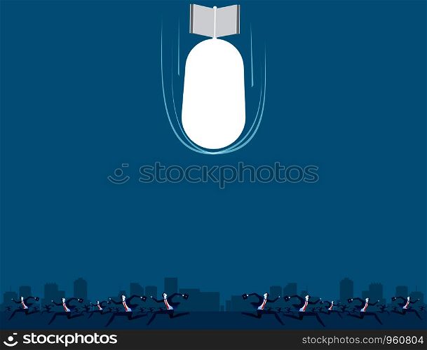 People running from large bomb. Concept business illustration. Vector cartoon character.