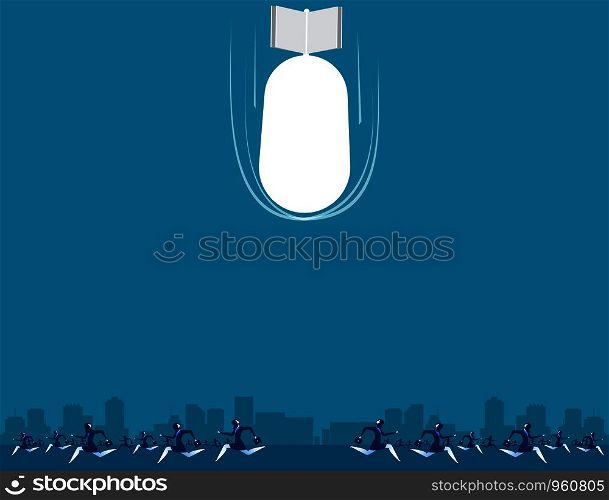 People running from large bomb. Concept business illustration. Vector cartoon character.