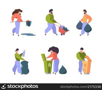 People save nature. Characters recycling garbage clean environment volunteers garish vector persons save nature plastic waste cleaning. Illustration ecology save, person eco friendly. People save nature. Characters recycling garbage clean environment volunteers garish vector persons save nature plastic waste cleaning