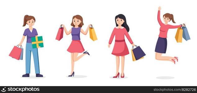 people shopping. People with shopping bags vector illustration