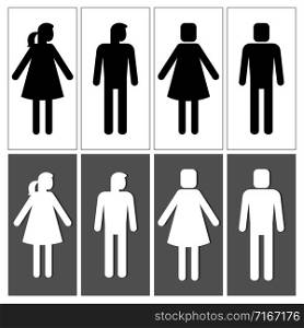 People silhouettes for signs. Vector anonymous female and male person silhouette icons isolated. People silhouettes for signs