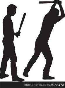 People silhouettes hitting with bats isolated on white