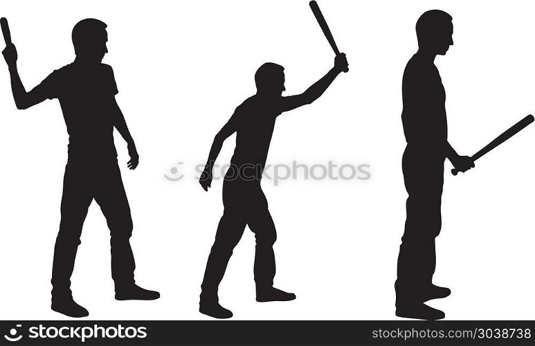 People silhouettes hitting with bats isolated on white