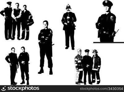 People silhouettes. Policemen, fireman, medical assistant. Vector illustration