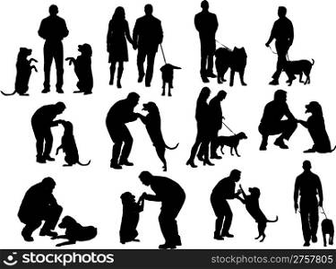 people silhouettes with dog