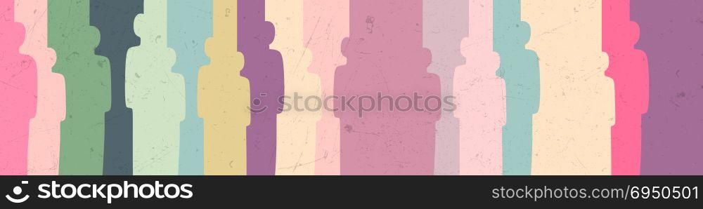 People silhouettes with grunge texture. Wall background with color humans.