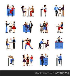 People sitting and drinking in bar flat icons set isolated vector illustration. People Drinking In Bar