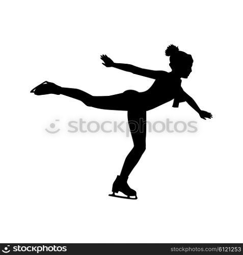 People skating flat style design. Ice skating, figure skating, skating rink, sport lifestyle activity leisure, winter and ice, recreation outdoor illustration. People skating isolated. Black on white