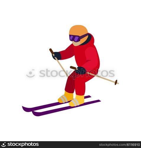 People skiing flat style design. Skis isolated, skier and snow, cross country skiing, winter sport, season and mountain, cold downhill, recreation lifestyle, activity speed extreme illustration