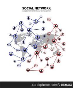 People socia networks and telecommunications, human links vector concept with persons sharing information icons. Illustration of people of connect group team, connection and organization. People socia networks and telecommunications, human links vector concept with persons sharing information icons