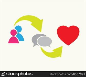 people, speech bubbles and heart symbol as love relationship concept vector illustration
