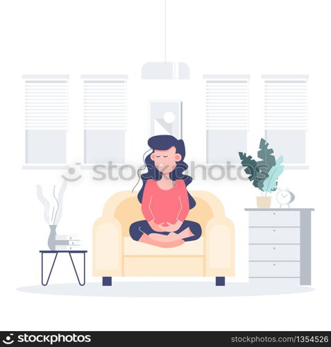 People stay at home practice meditation during coronavirus outbreak. Covid-19. Flat character abstract people concept. Health care and medical vector.