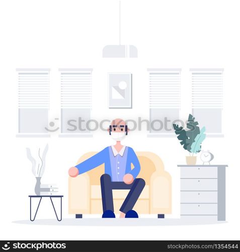 People stay at home wearing mask protect elderly concept fight covid-19. Coronavirus outbreak pandemic. Healthcare Science Flat design character abstract people. Vector illustration