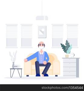 People stay at home wearing mask protect elderly concept fight covid-19. Coronavirus outbreak pandemic. Healthcare Science Flat design character abstract people. Vector illustration