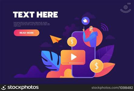people streaming online video with their laptop, smartphone vector illustration concept, online tutorial video streaming can use for, landing page. people streaming online video with their laptop, smartphone vector illustration concept, online tutorial video streaming can use for, landing page.