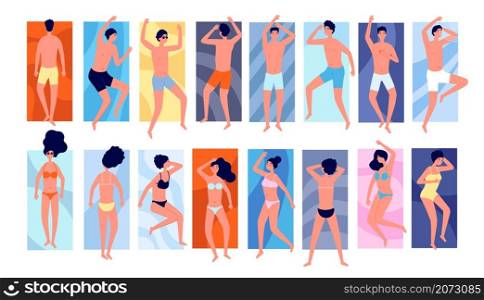 People sunbathe. Isolated persons on towels, tanning friends vacations. Girl outdoor summer relax, flat pool beach holidays utter vector set. Illustration summer relax, sunbathing resort. People sunbathe. Isolated persons on towels, tanning friends vacations. Girl outdoor summer relax, flat pool beach holidays utter vector set