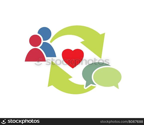 people symbol, heart, speech bubbles as love relationship concept vector illustration