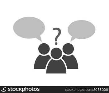 people symbol with speech bubbles and question mark as decision making vector icon illustration