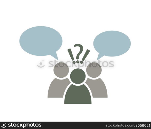 people symbol with speech bubbles, question, exclamation mark decision making abstract vector icon illustration