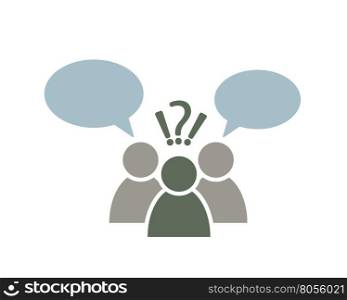people symbol with speech bubbles, question, exclamation mark decision making abstract vector icon illustration