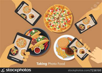 People take a photo of food with smartphone