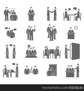 People Talking Flat Black Icons. Talking people interaction dialogue phone flat black icons isolated vector illustration.