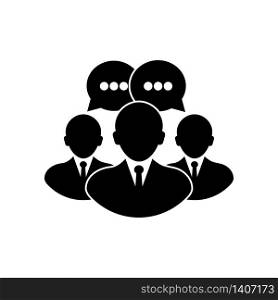 People talking icon, group of people with message in black on isolated white background. EPS 10 vector.