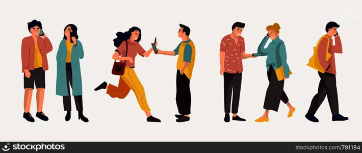 People talking on phone. Trendy cartoon office workers and diverse people talking on telephone. Vector conversation and dialogue office worker or businessman. People talking on phone. Trendy cartoon office workers and diverse people talking on telephone. Vector conversation an dialogue