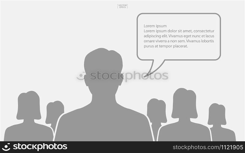 People talking with bubble sign area for copy space. Human thinking with empty chat and idea bubble. Vector illustration.