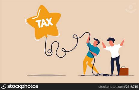 People tax pay and wealth taxation from coronavirus. Rate economic budget and investment increase vector illustration with balloon. Earning revenue and return loan invoice. Finance crisis business