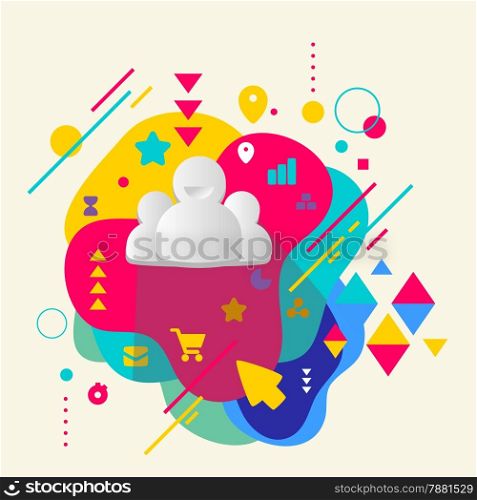 People team on abstract colorful spotted background with different elements. Flat design.