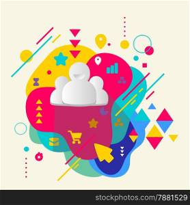 People team on abstract colorful spotted background with different elements. Flat design.