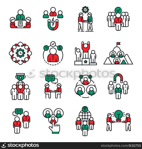 People team outline icons. Work group pictogram, office workers teams and business partners line icon. Work profile avatars, business resources user face portrait. Isolated vector symbols set. People team outline icons. Work group pictogram, office workers teams and business partners line icon vector set