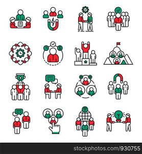 People team outline icons. Work group pictogram, office workers teams and business partners line icon. Work profile avatars, business resources user face portrait. Isolated vector symbols set. People team outline icons. Work group pictogram, office workers teams and business partners line icon vector set