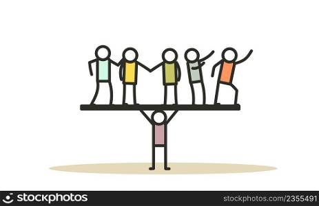 People teamwork idea vector illustration. Business work balance exercise harmony. Time investment concept background. Team mind man and woman group banner office. Career company success coworker