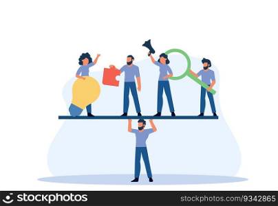 People teamwork idea vector illustration. Business work balance exercise harmony. Time investment concept background. Team mind man and woman group banner office. Career company success coworker