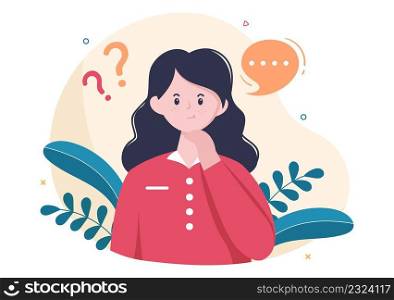 People Thinking to Make Decision, Problem Solving and Find Creative Ideas with Question Mark in Flat Cartoon Background for Poster Illustration