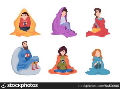 People under blanket. Covered person couples and lonely sick characters under blanket scared exact vector cartoon illustrations. People cover blanket collection. People under blanket. Covered person couples and lonely sick characters under blanket scared exact vector cartoon illustrations
