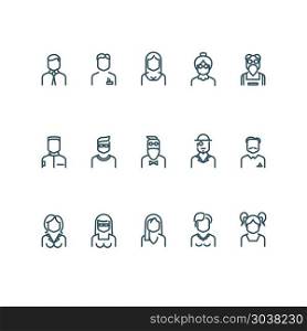 People, user profile vector line icons. People line icons. Vector user linear signs or profile outline symbols. Line human avatar pictograms