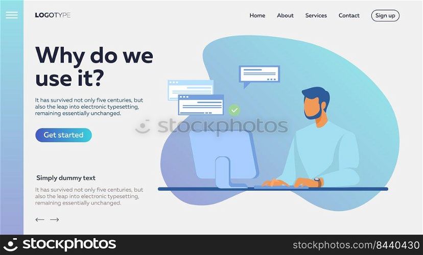 People using online apps set. Professionals using computers and cellphones for work or chat. Flat vector illustrations. Internet communication concept for banner, website design or landing web page