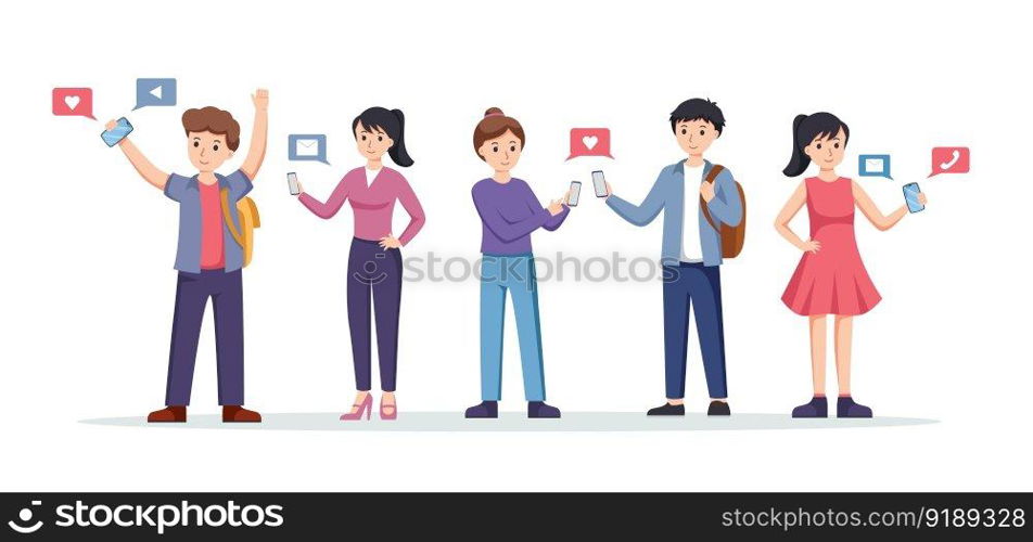 people using smartphone isolated vector illustration