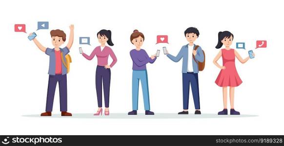 people using smartphone isolated vector illustration