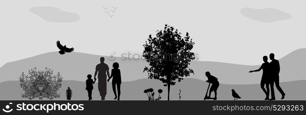 People Walk in the Park. Vector Illustration. EPS10. People Walk in the Park. Vector Illustration.