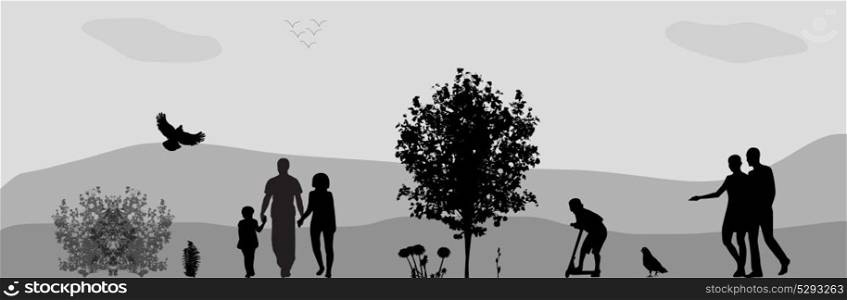 People Walk in the Park. Vector Illustration. EPS10. People Walk in the Park. Vector Illustration.