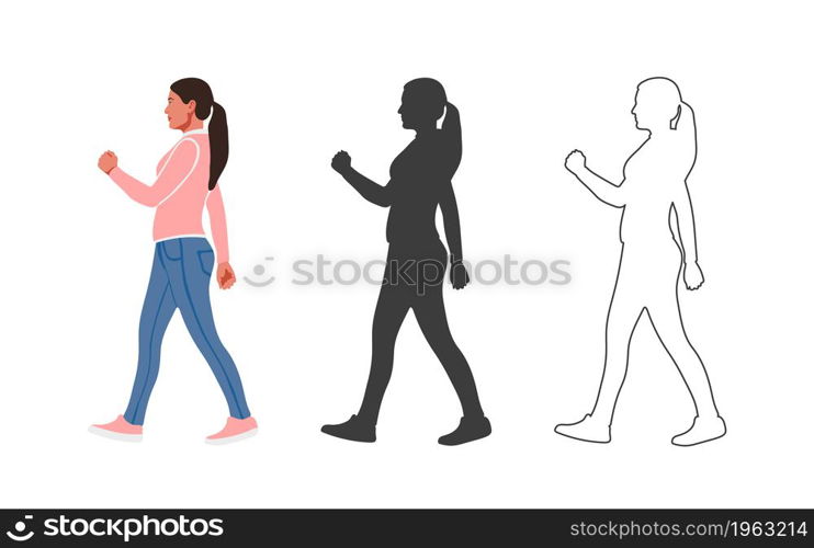 People. Walking Girl. People drawn in a flat cartoon style. Vector illustration